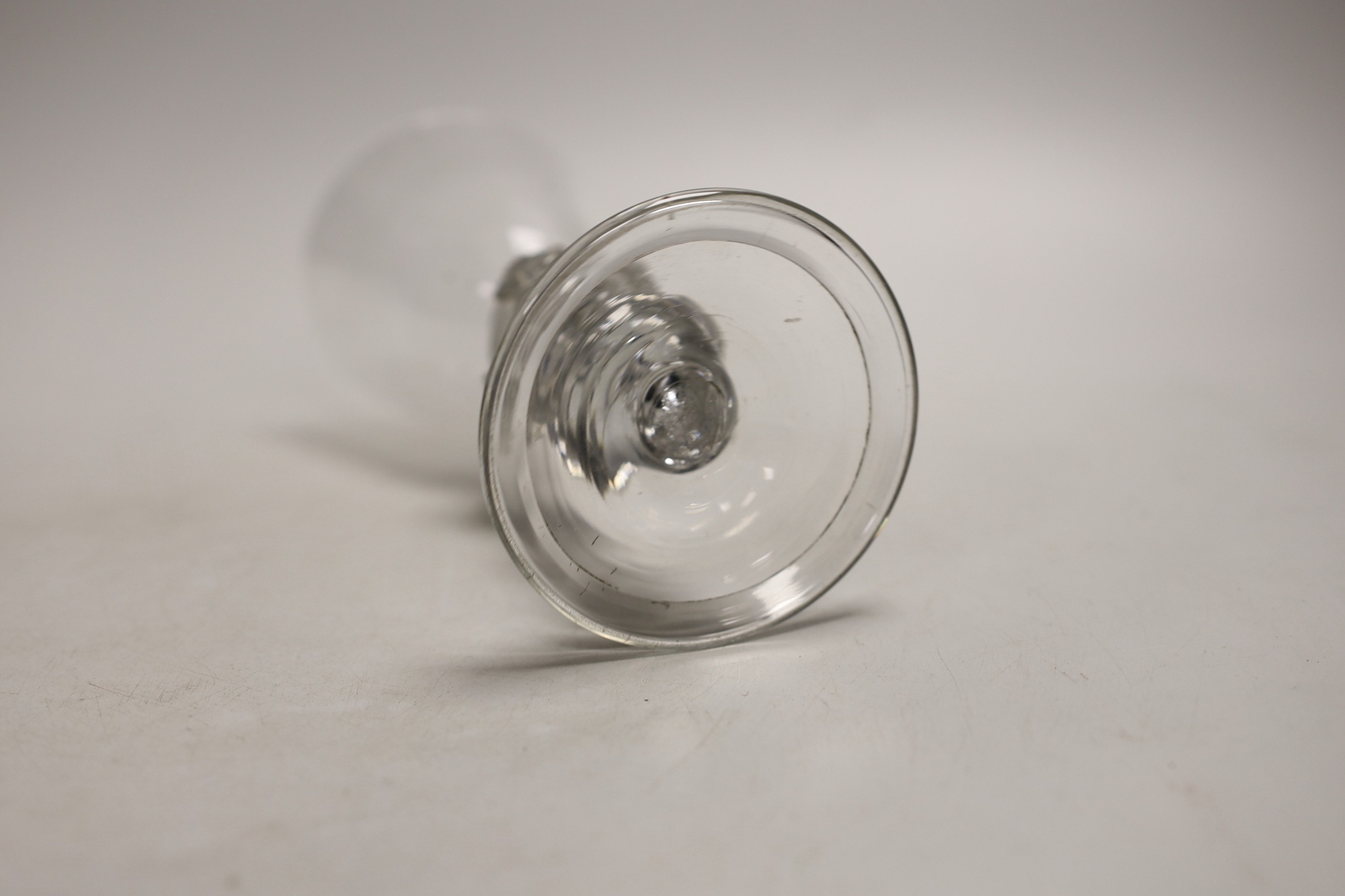 A Queen Anne coin stem glass goblet, c.1710, 19.8cm.